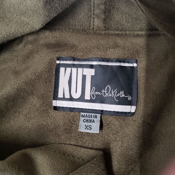 Kut From The Kloth XS Olive Green Faux Suede Waterfall Open Front Jacket Casual - Picture 4 of 6